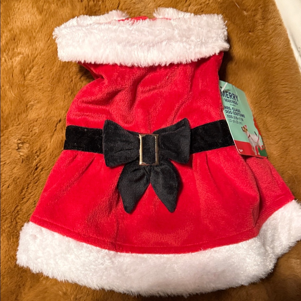Red Santa Dog Costume with Black Bow